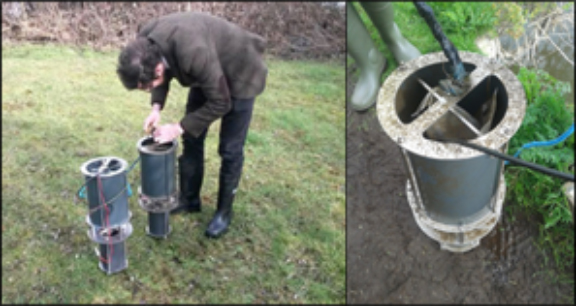 Figure: NOC LOC sensors being deployed in the field.  The top part of the housing holds reagents and calibration solutions in bags, while the bottom part contains the chip.